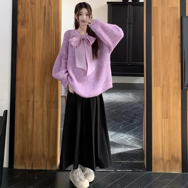 

Round O Neck Loose Knitted Sweaters for Women Korean Fashion Aesthetic Y2k Vintage Top Basic Offers Winter 2025 Female Pullover