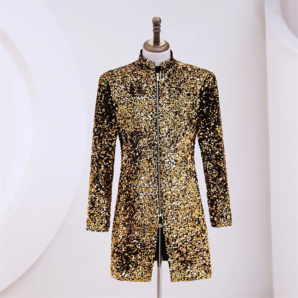 Fashion Velvet Sequin Men Suit Coat Evening Banquet Shiny Slim Fit Jacket 1 Piece Stage Performance Stylish Classic Costumes