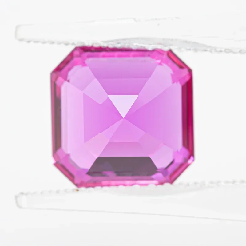 ใหม่ Lab Grown Sapphire Square Asscher ตัดสีชมพูร้อน VVS1 DIY สําหรับเครื่องประดับทําวัสดุเลือก AGL ใบรับรอง