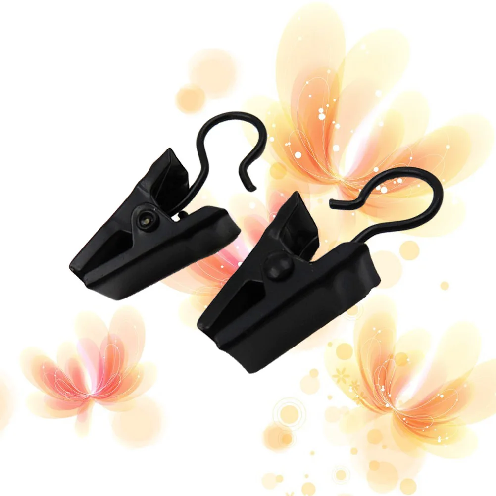 

120pcs Metal Curtain Rings Iron Drapery Clips Hooked Solid Non-Slip Design Easy Install Black For Tab Pockets