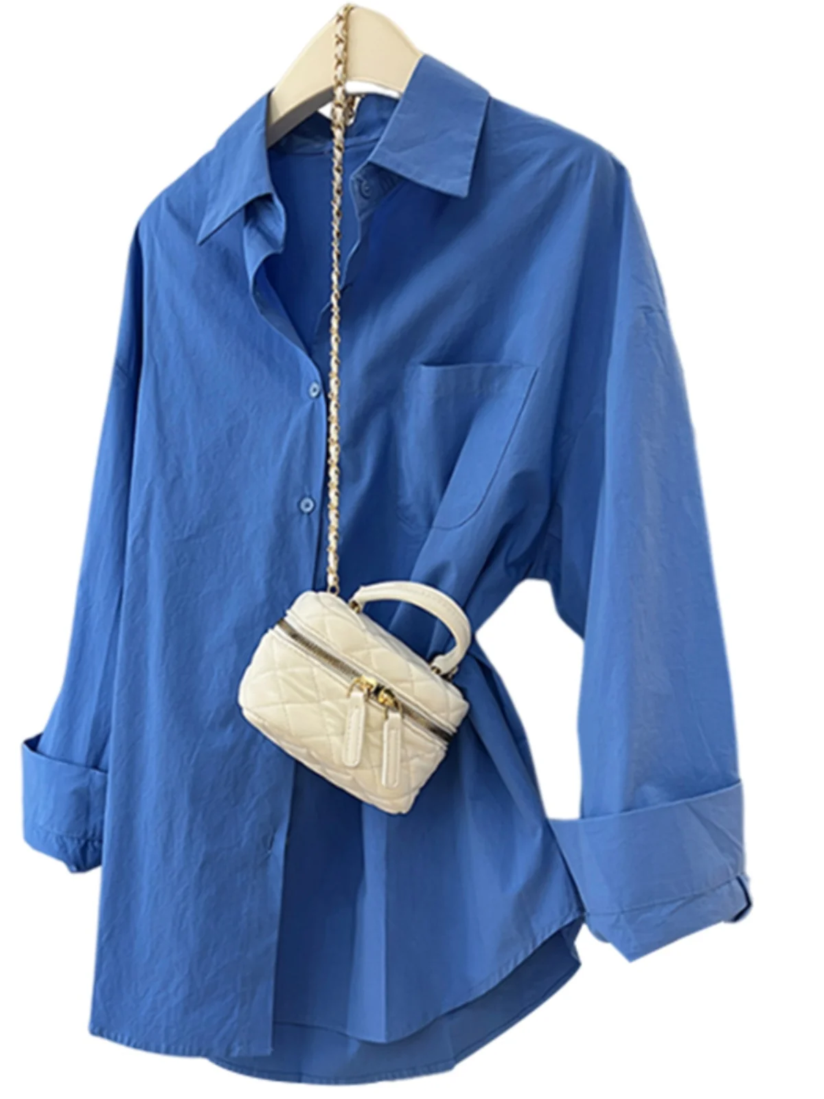 ルーズカジュアル長袖クラインブルー女性のシャツ春秋インナートップレイヤリング衣装ファッショナブルなプラスサイズ