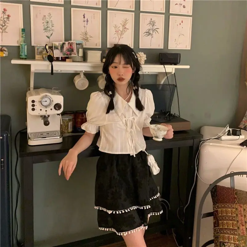 Summer College Japanese Jk Soft Girl Cute Puff Sleeve Korean Style Loose All-Match White Shirt Student Top Sweet