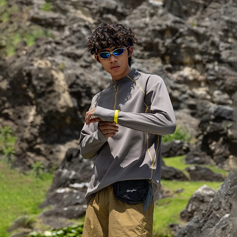 Outdoor Sport Long Sleeve T Shirt Men Women Loose Casual Zipper Collar Quick Dry Hiking Track T-shirt Unisex Tshirt Tops