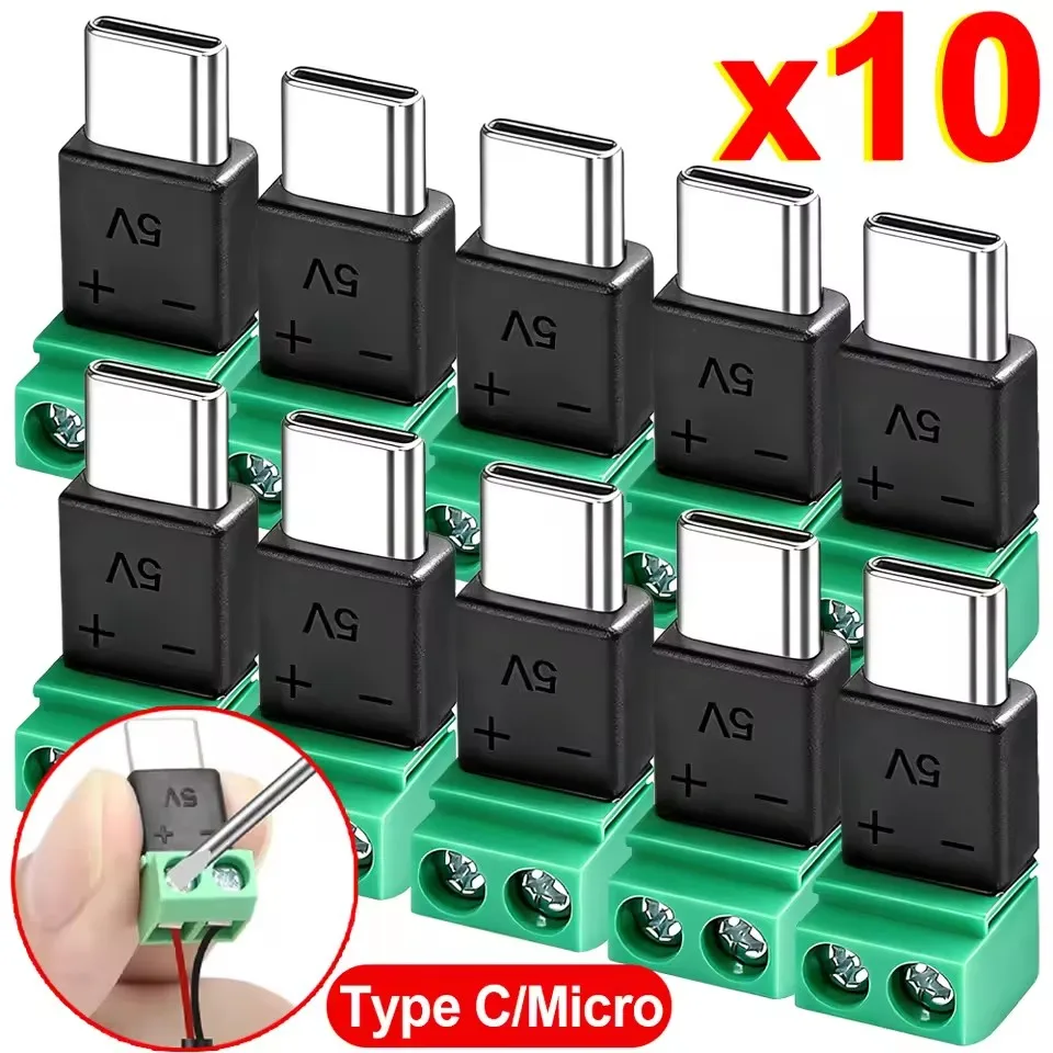 Adaptador de Carregamento USB Tipo C Macho para Terminal de Parafuso de 2 Pinos 5V, Conector OTG Tipo C de 2 Pinos Sem Solda para Carregamento de Dispositivos Móveis