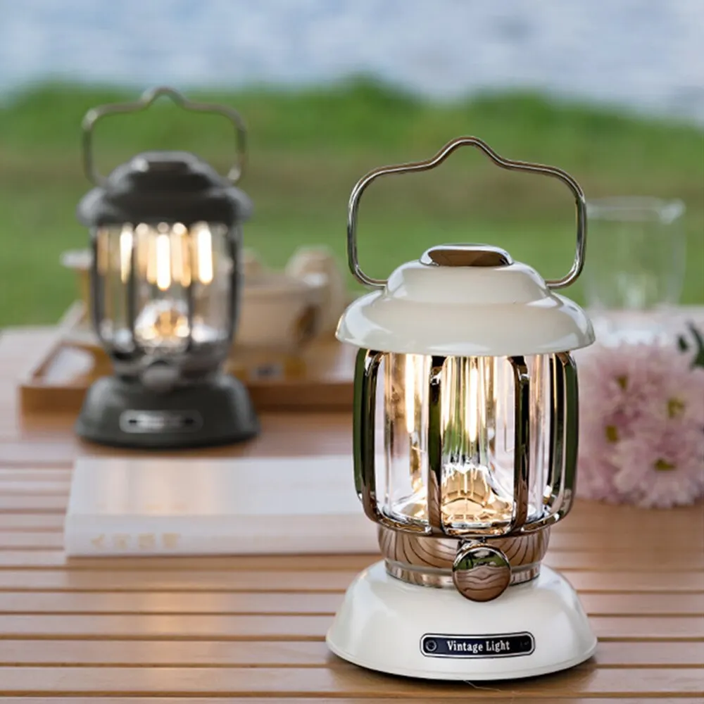 Outdoor Camping Lantern Portable USB Rechargeable Lamp Retro LED Light For Emergency Fishing Hiking Tent Nightlight Waterproof