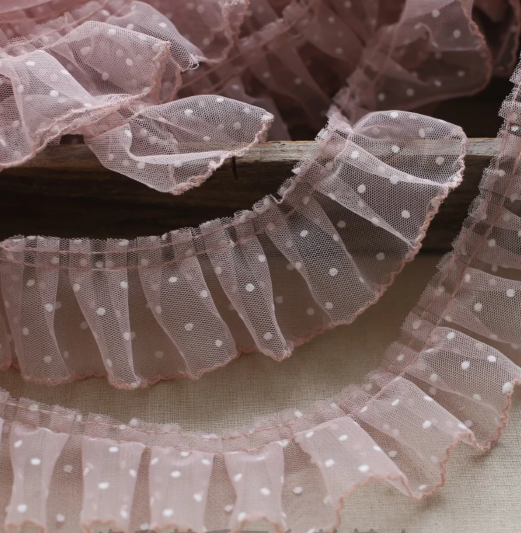 Adornos de encaje de malla de 2 metros, accesorios de vestido bordados con flores y volantes verdes y rosas, tela de encaje Floral de 6cm