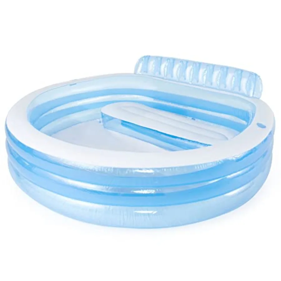 

Swim Center inflatable family lounge pool for backyard use PVC material blue color built-in bench and cup holder 156-gallon cap