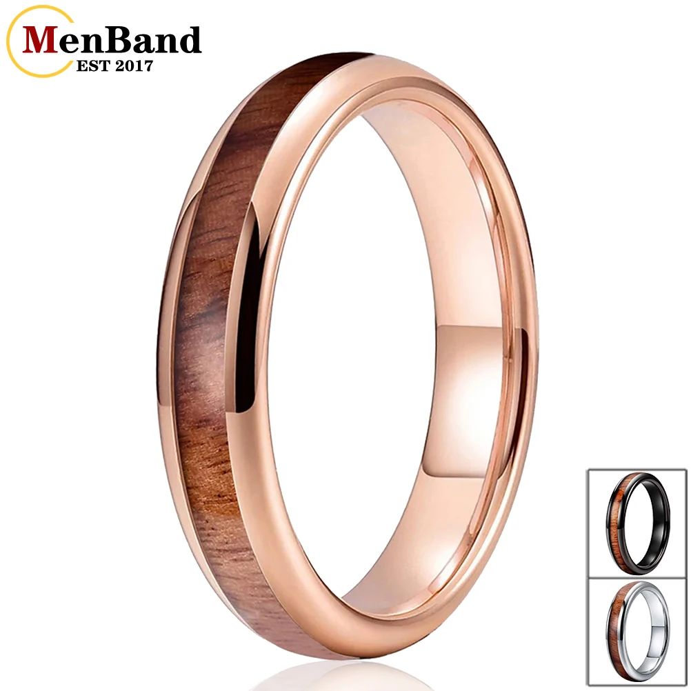 MenBand Fashion 4MM Womens Tungsten Carbide Wedding Band Rings With Vietnam Acid Wood Inlay Superior Gift Jewelry Comfort Fit