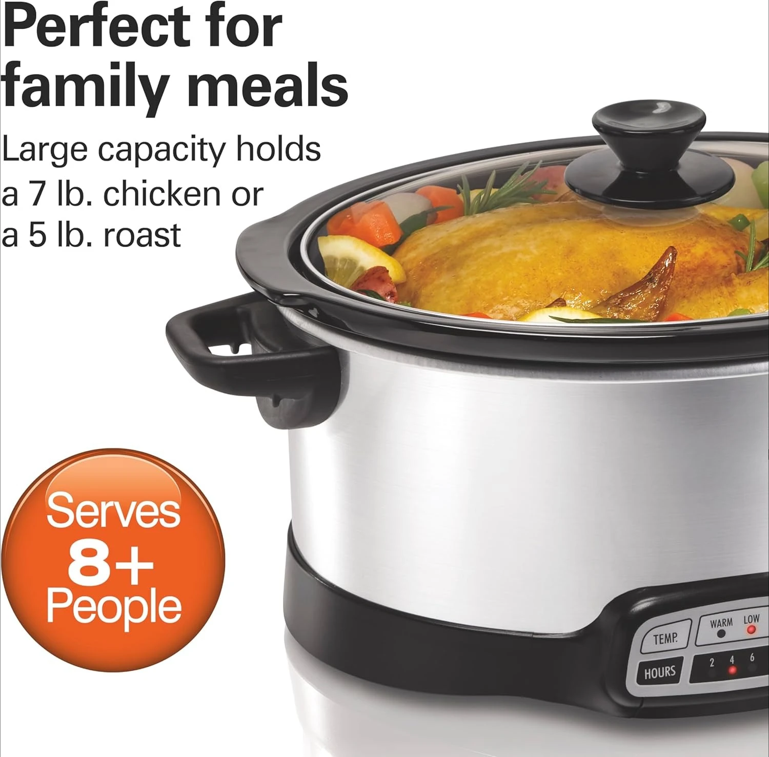 

7 Quart Programmable Slow Cooker With Flexible Easy Programming, 5 Cooking Times, Dishwasher-Safe Crock & Lid, Silver (33473)