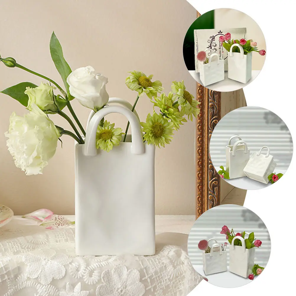 Handbag Vase Purse Shaped Ceramic Brush Holder Pen Container Decorative Flower Vase Multifunctional Desktop Storage