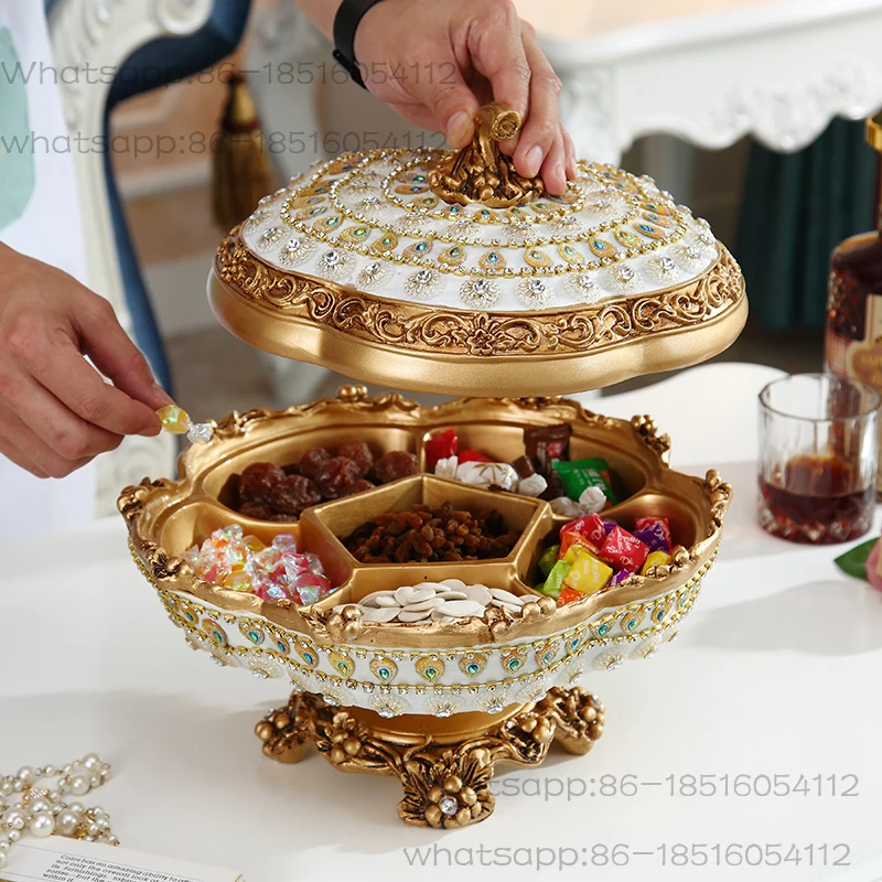 European rotating dried fruit plate, household living room coffee table ornament, high-end covered snack plate