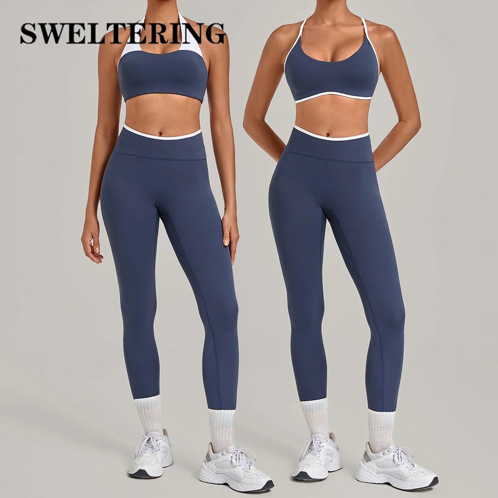 Contrast Color 2Piece Yoga Set Women's Fitness Outfits Gym Clothing Workout Tracksuit Sportswear Training Runnings Yoga Clothes
