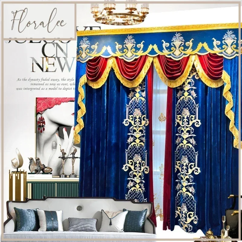 European Luxury Embroidered Flannel Curtains For Living Room Bedroom Dining Custom Size Villa Super High Window American Style