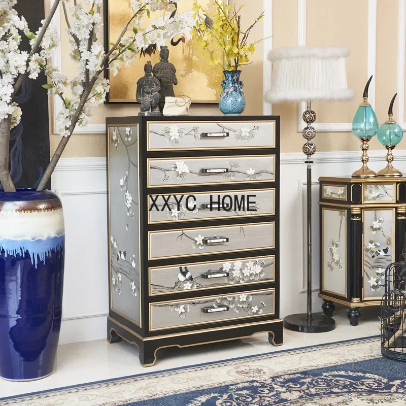 Bird Language and Flower Fragrance Bedroom Solid Wood Five Buckets Chest of Drawer Decoration High Cabinet