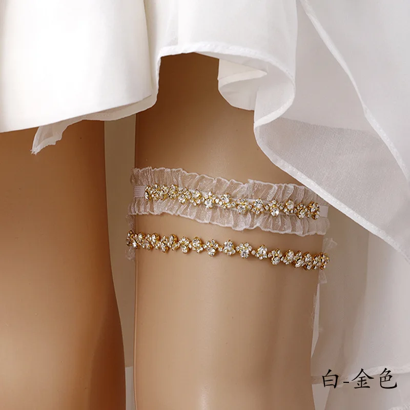 White Silver Color Rhinestone Bridal Garter Belt Set Girls Cosplay Wedding Party Leg Ring Loop Women Accessories