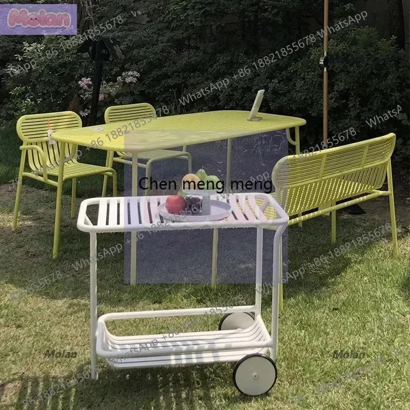 E136  Outdoor table and chair combination courtyard outdoor wrought iron aluminum alloy open-air cafe milk tea shop garden fashi
