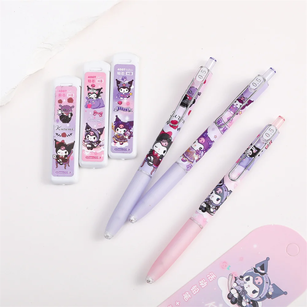 2sets 0.5mm Cute Kuromi Mechanical Pencil Set With HB Lead Replacement Retractable Pencils Refill For Students Stationery