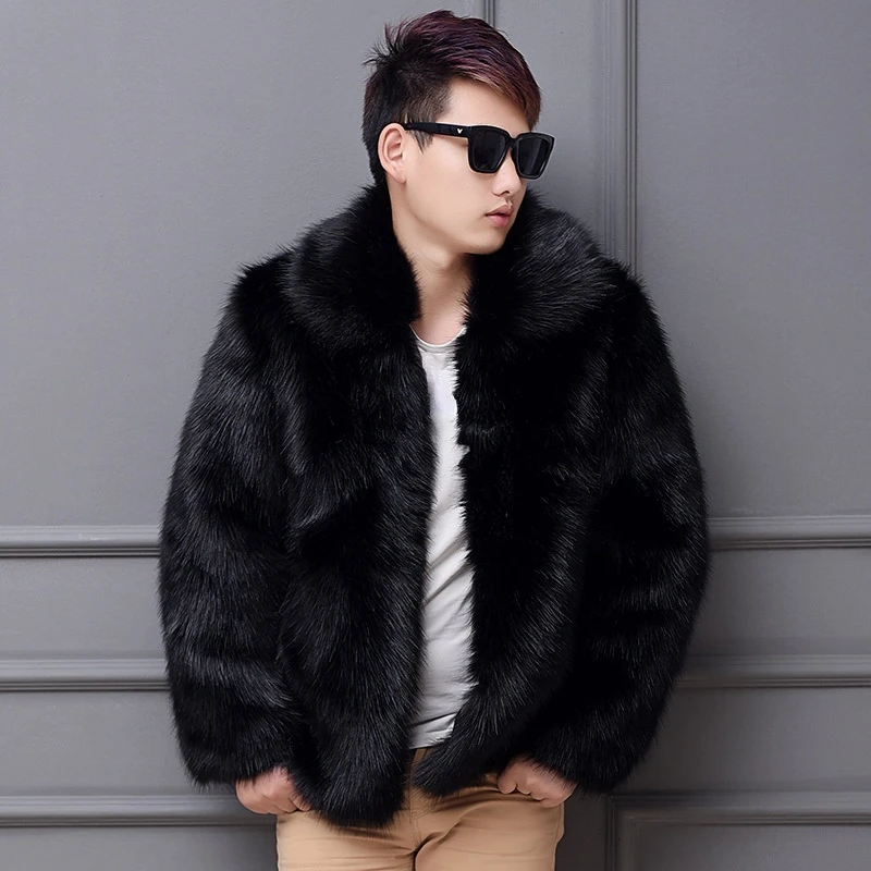 Boys White Black Faux Fur Overcoat Winter Clothing Men Warm Fur Coat Windbreaker Button Up Streetwear Oversize Male Outerwear