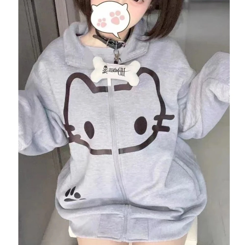 Y2k Harajuku Hoodies Women Japanese Style Jacket Cutecore Sweet Soft Girl Cute Cartoon Print Oversized Sweatshirt Streetwear