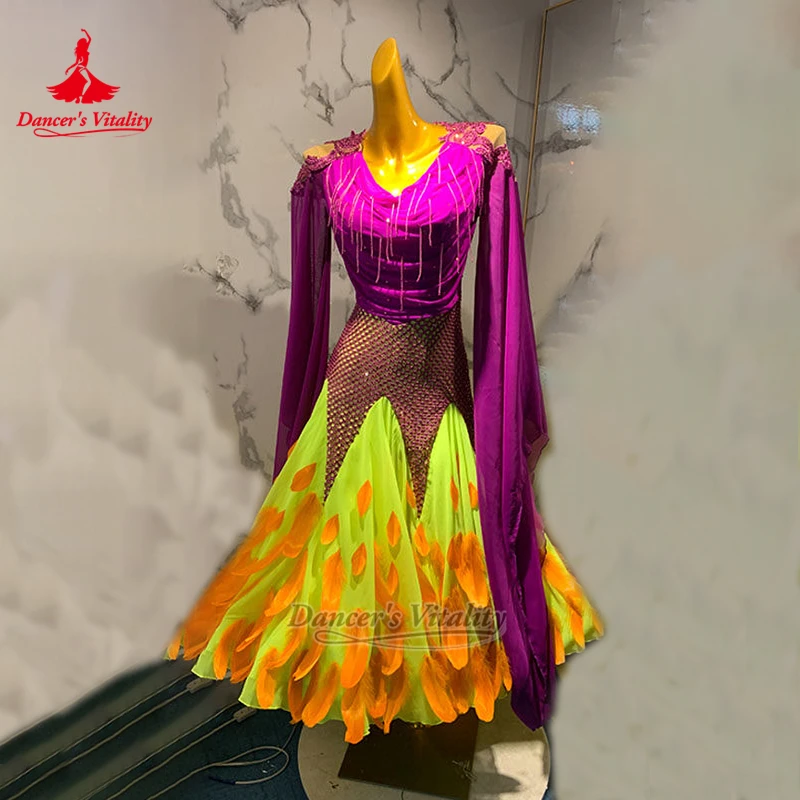 Vestido Foxtrot Bicolor para Mujer, Adultos y Adolescentes, Traje para Baile de Salón, Actuaciones y Competiciones, Personalizable, Vitalidad de Bailarina