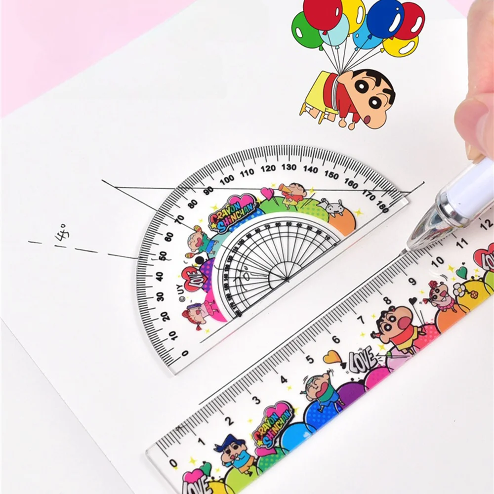 4Pcs/Set Crayon Shin-chan Plastic Ruler Set Crayon Shinchan Maths Drawing Stationery Rulers Mathematical for School Kids Gifts