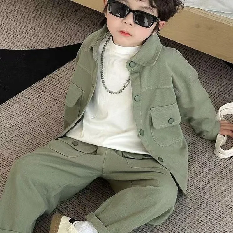 

Boys Suit Coat+Pants Cotton 2Pcs/Sets 2025 Lasted Spring Autumn Sports Sets Teenagers Tracksuit Children Clothing 90-150CM