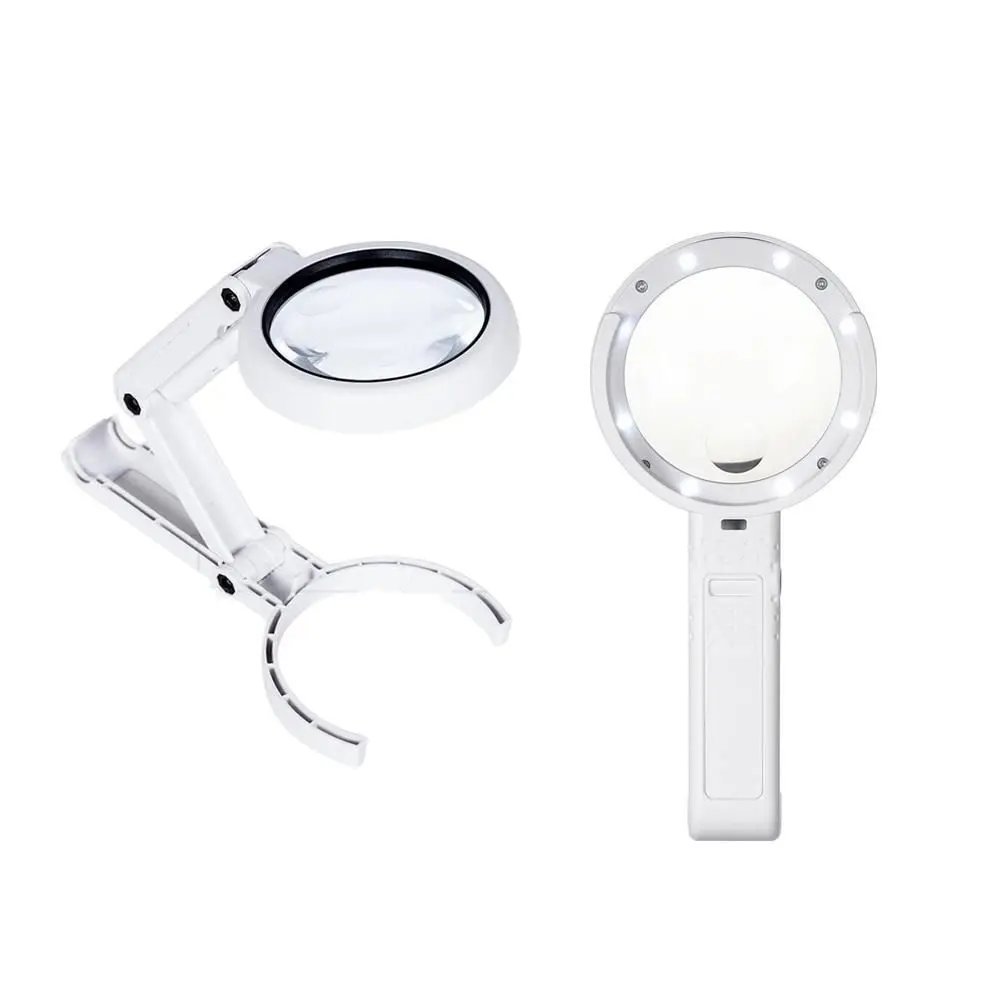 

Foldable 11x 5x Magnifying Glass Stand Handheld Portable Magnifier Desktop LED Lights Folding Lamp Reading