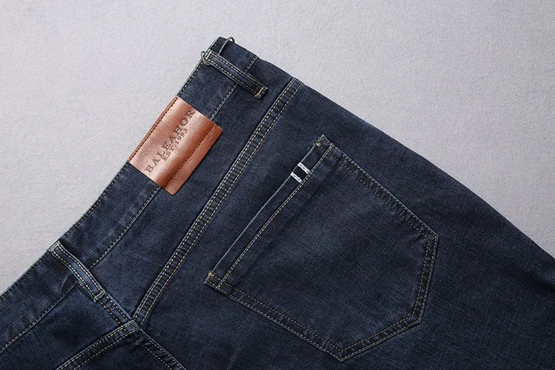 Hochgeschnittene dunkelblaue Stretch-Unterhosen für Männer in Übergröße 52-58, für große und kräftige Personen, Jeanshosen, lange Hosen. – Detail 19