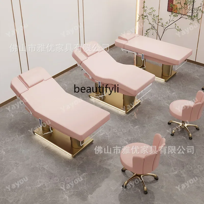 Golden Stainless Steel Electric Beauty Bed Beauty Salon Massage Couch Tattoo Tattoo Embroidery