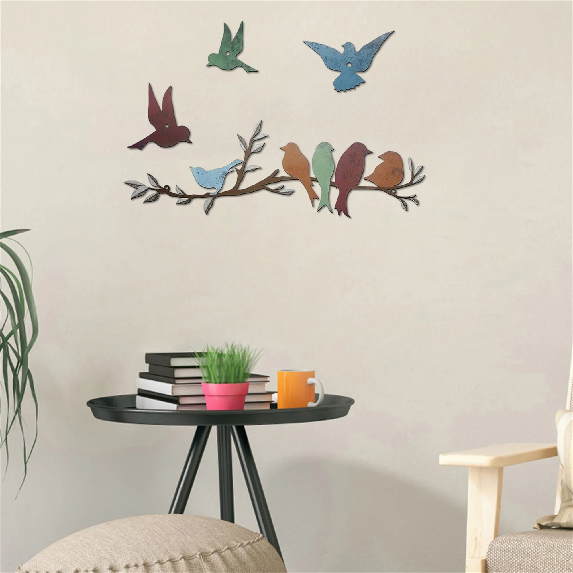 

Современный металлический настенный декор, элегантные ветки деревьев и скульптура птиц, подвесные произведения искусства для дома, сада, забора, декор