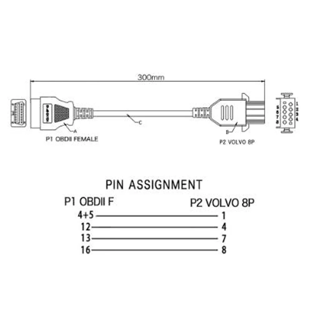 Diagnostic Tool Car Cable 8Pin to 16 Pin Cable for Volvo Vocom 88890306 Truck Heavy Duty OBD Adapter Connectors OBDII Scanner