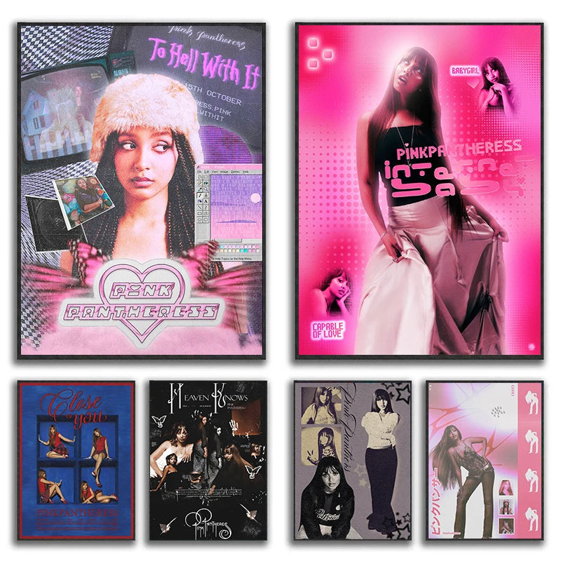مغني البوب الوردي P-Pantheress خمر الألفية الموسيقى الجمالية المشارك حائط لوح رسم الفن صور ديكور المنزل النوم