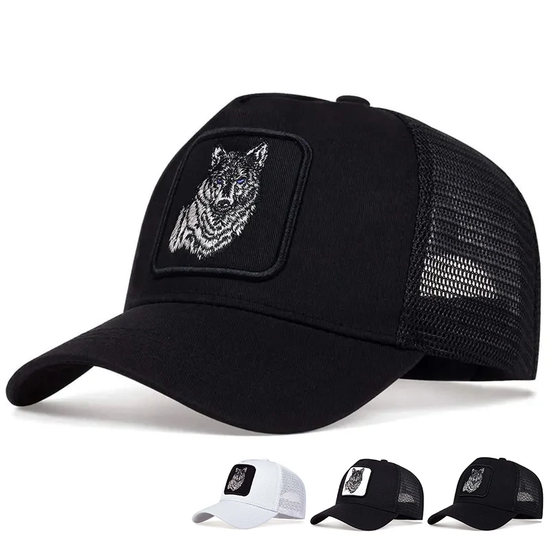 1piece Unisex Animal Wolf Embroidery Baseball Net Hat Outdoor Adjustable Sunscreen Leisure Hat Spring Autumn Travel Vacation