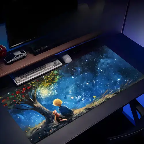 Imagen 2 del producto Rojo, alfombrilla estrellada para ratón, alfombrilla de escritorio para oficina, dormitorio pequeño, príncipe, accesorios para teclado, alfombrillas de juego con rosas de cielo, alfombrilla para mesa