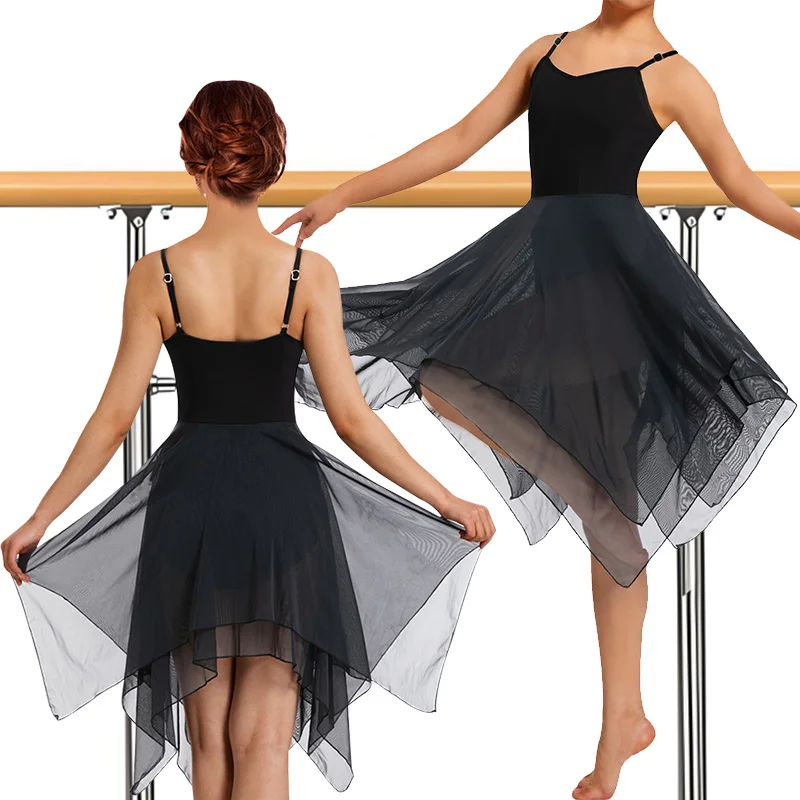 فستان قصير غنائي حديث للسيدات ثياب رقص باليه للجمباز البالغين مع أشرطة قابلة للتعديل وبطانة ناعمة ملابس رقص