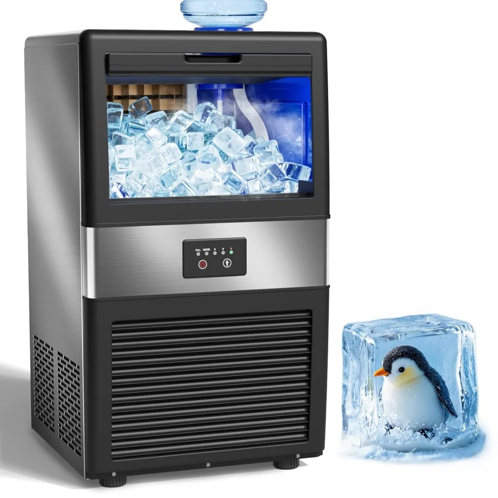 

Commercial Freestanding Cabinet Ice Maker – 36 Cubes/11-20 Mins, 90Lbs/24H, 3 Thickness Settings for Hospitality & Retail
