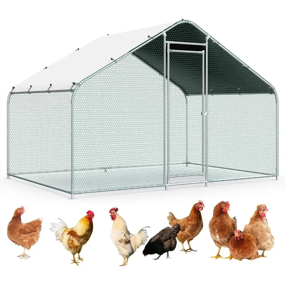 Gallinero grande de Metal con techo, jaula para aves de corral, casa de correr con cubierta impermeable, refugio para patos, 10x6,6 pies