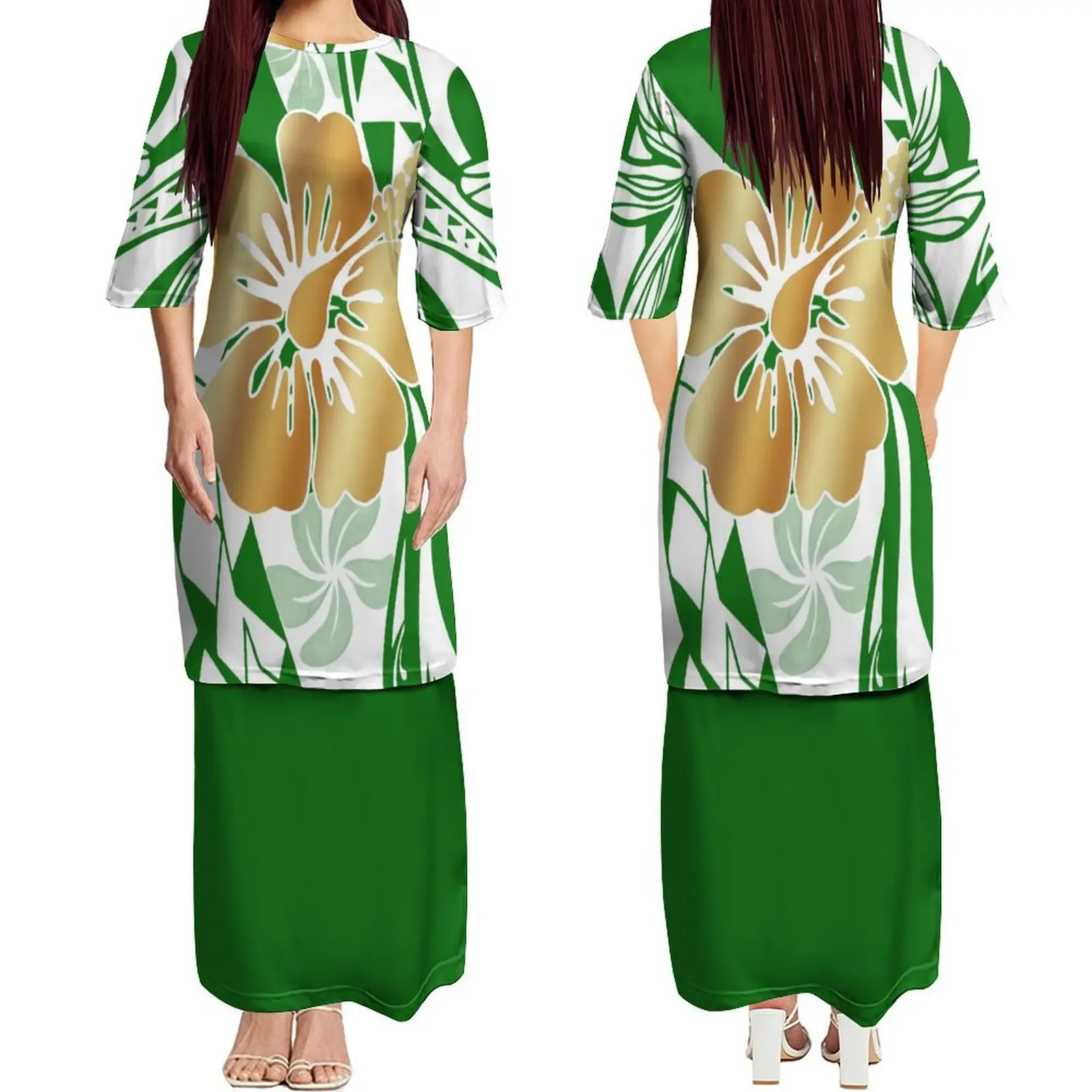 Custom Pacific Island Art Mid-Sleeve Dress Puletasi Dress Polynesian High Quality Puletasi Dress 