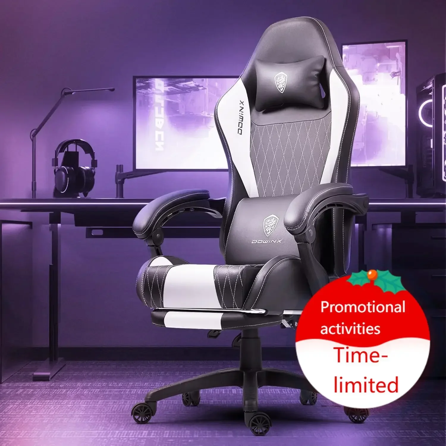 

Gaming Chair with Massage Lumbar Support and Footrest, Video Game Chair for Adults, Adjustable Ergonomic Gamer Chairs High Back