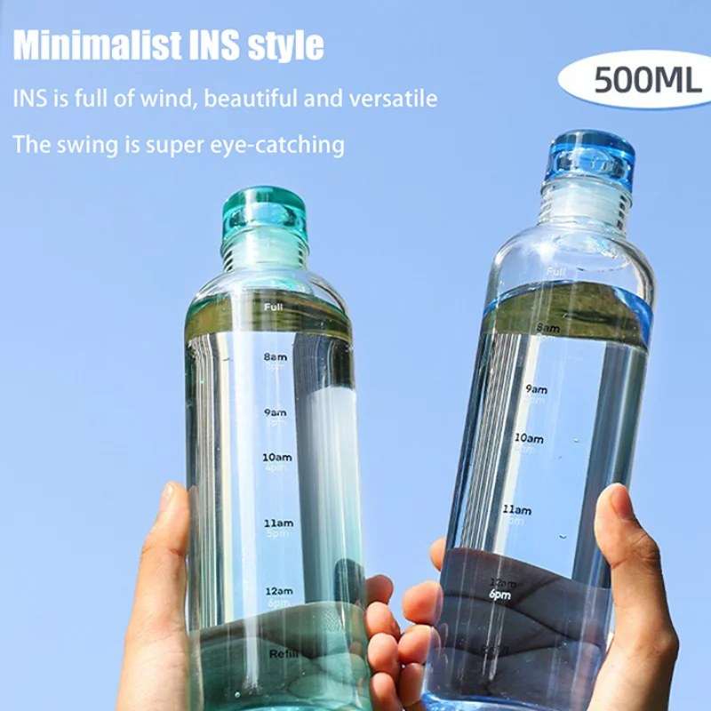 Newest Water Cup Sport Water Bottle With Time Scale Couple Plastic Portable Water Container Anti-drop Outdoor Water Bottle