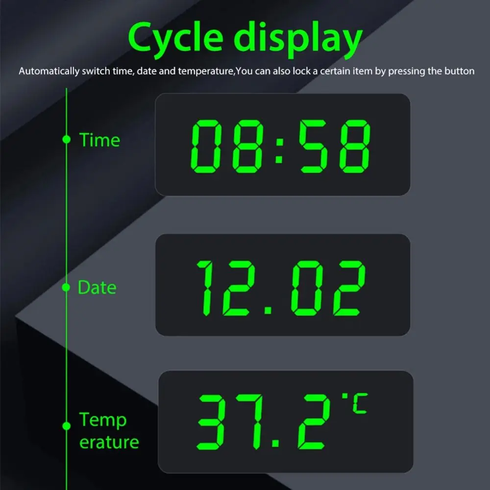 Solar Powered Car Digital Watch Luminous High Precision Solar Electronic Watch 24 Hours Display Multi-functional Car Clock