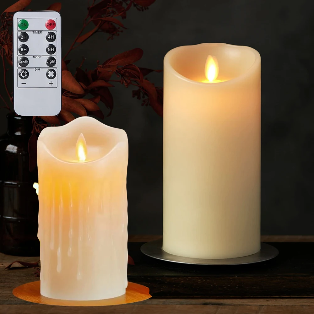 Flameless Candles with Remote Timer Flickering Tear Wave Shaped Simulate Dripping LED Candles Battery Operated for Indoor Decor