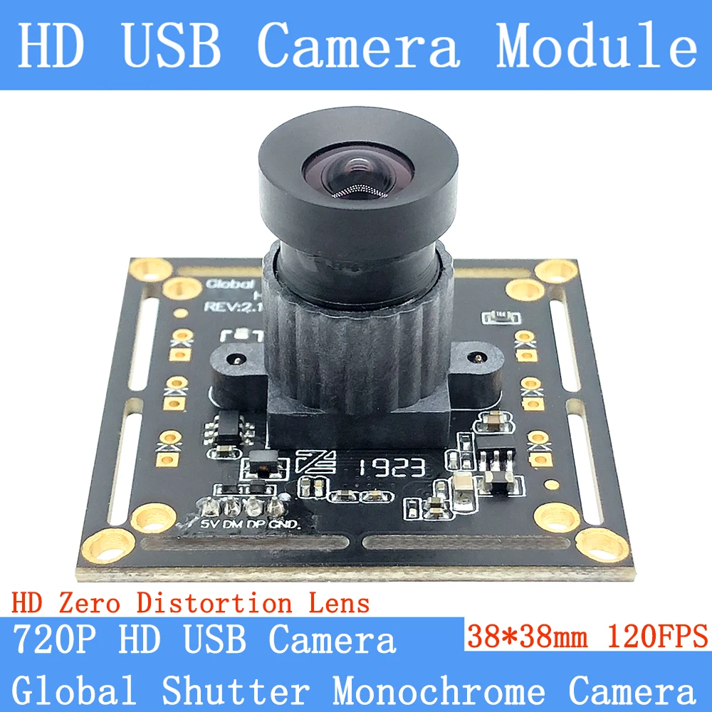 MJPEG 120FPS USB Camera Module Non Distortion Monochrome Global Shutter High Speed OTG UVC Linux 720P Surveillance Webcam