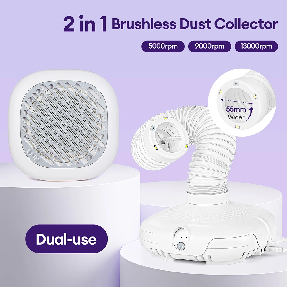 Turbo Brushless Nail Dust Collector Vacuum Cleaner  with LED Tube Strong Power Manicure Dust Extractor Gel Polish Dust Fans Art Equipment