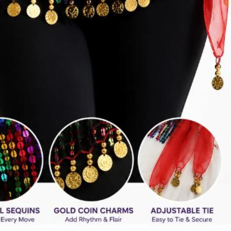 Shiny Sequins Tassel Belly Dance Hip Scarf Waist Belt Wrap Skirt For Halloween Cosplay Party Dance Costume