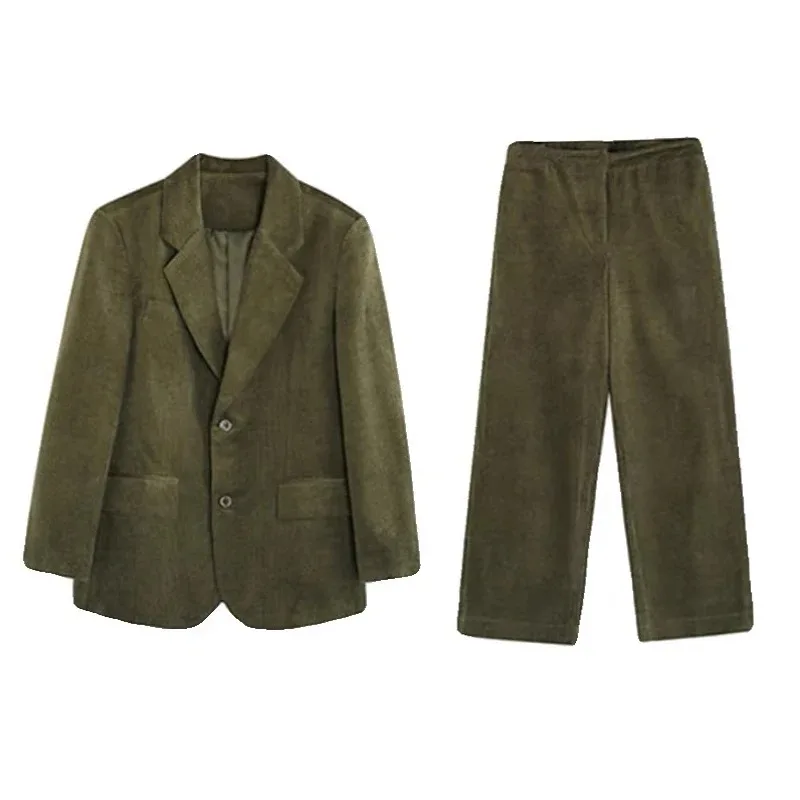 Insozkdg primavera autunno stile britannico giacca di velluto a coste pantaloni a gamba larga tuta Vintage Casual pantaloni Blazer larghi set di due