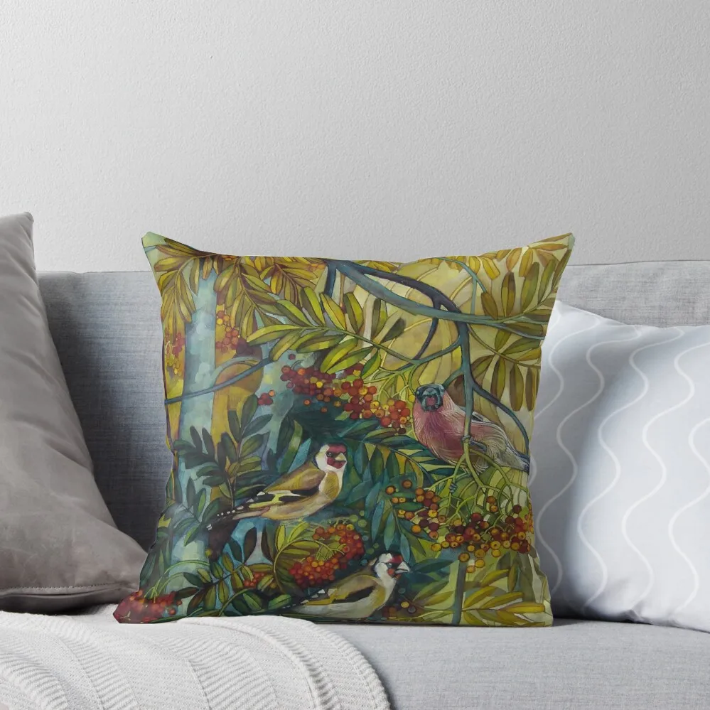 

Goldfinches in the sorb-tree sorbus aucuparia Throw Pillow Sofa Cushion pillow pillowcase luxury throw pillow covers