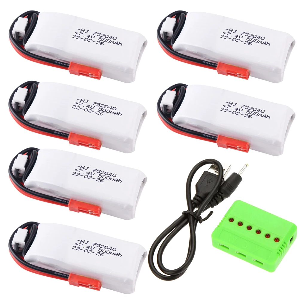 Batteria Lipo HJ Power 7.4V 2S 500mah 35C RC con connettori JST caricabatterie tutto In uno per Radiolink A560 giocattoli per auto ad ala fissa