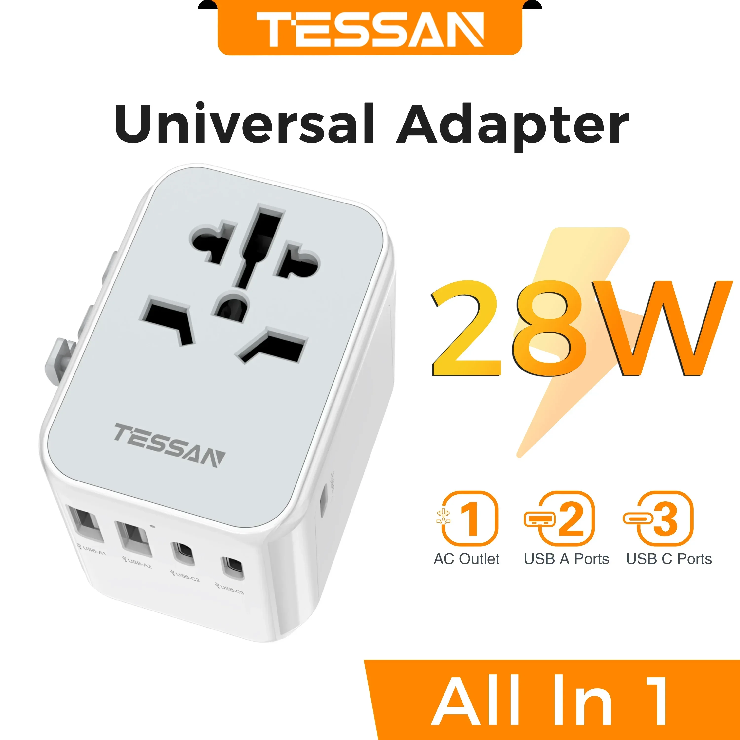 TESSAN Universal Travel Adapter with USB Port and Type C, Worldwide Power Adapter EU/UK/USA/AUS Plug for International Travel image 3