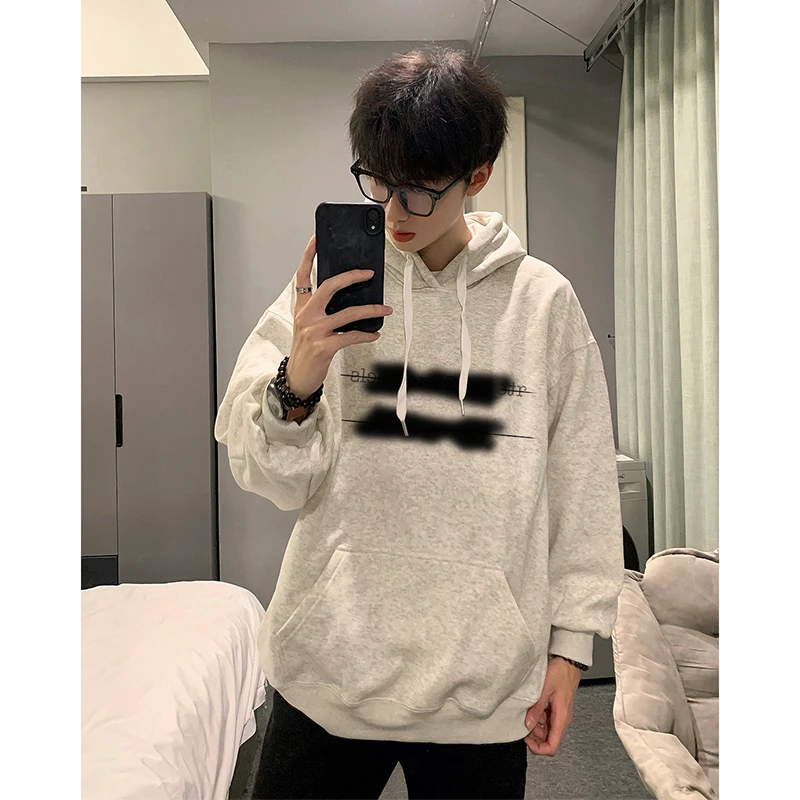 

American Retro Fuzzy Print Sweatirt Men's ort Coat Spring Autumn Sle Floral ey Heavyweight Hoodie Casual Loose Fit